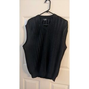 Tumi Alpaca V Neck Sweater Vest Black Charcoal Grey//Cream Stripe FLAW